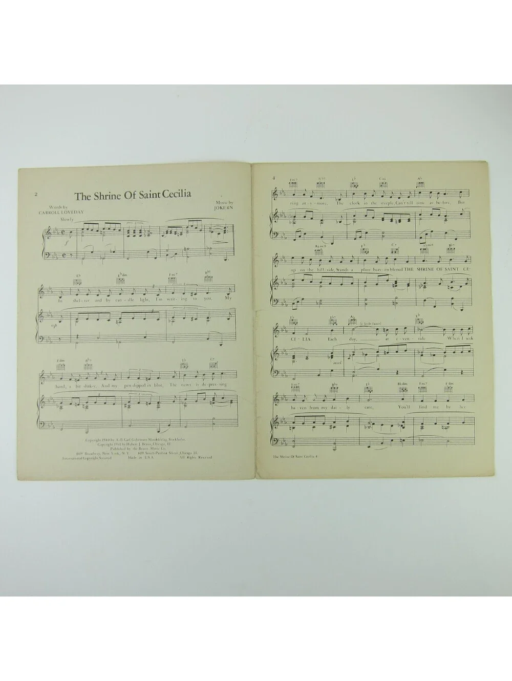 Sheet Music The Shrine of St Cecilia Carroll Loveday & Jokern Vintage 1940